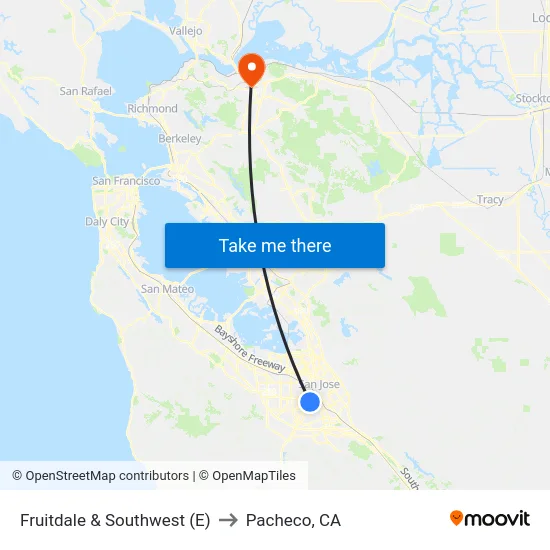 Fruitdale & Southwest (E) to Pacheco, CA map