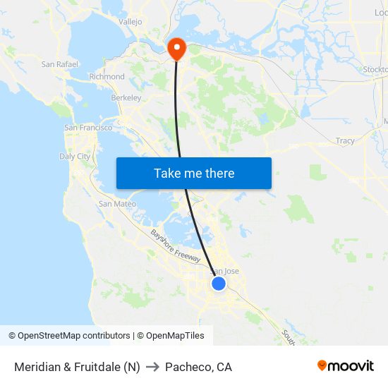 Meridian & Fruitdale (N) to Pacheco, CA map