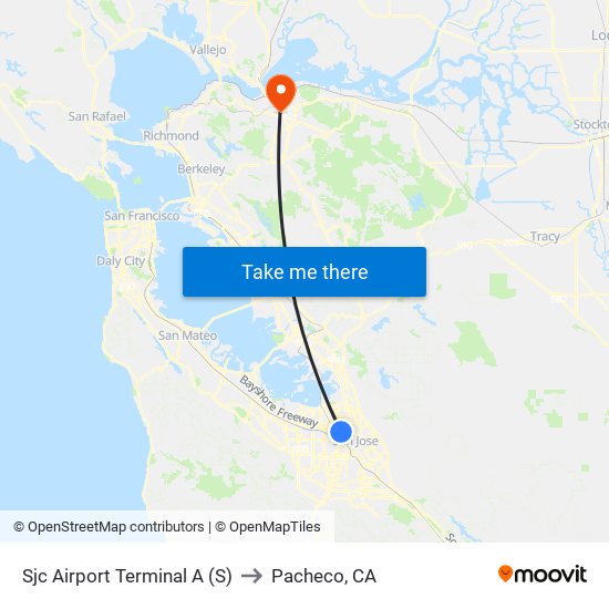 Sjc Airport Terminal A (S) to Pacheco, CA map