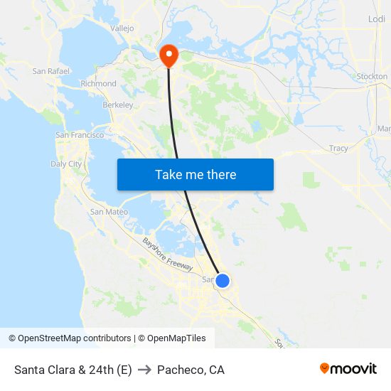 Santa Clara & 24th (E) to Pacheco, CA map