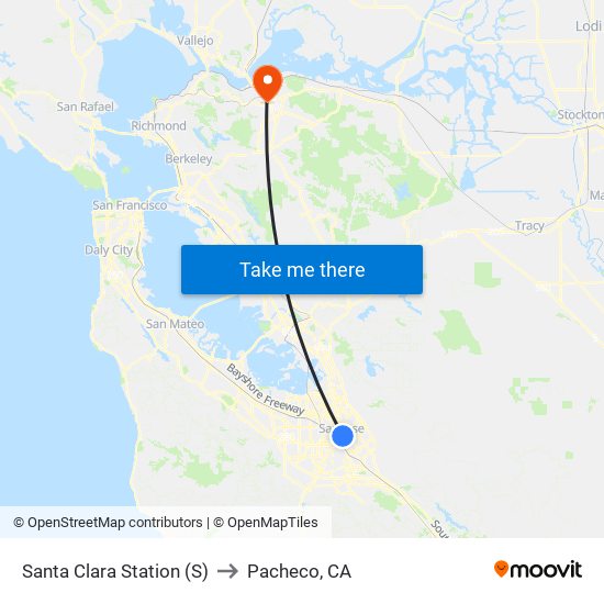 Santa Clara Station (S) to Pacheco, CA map