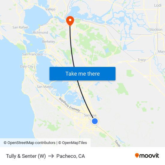 Tully & Senter (W) to Pacheco, CA map