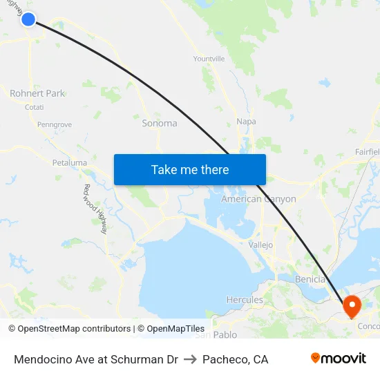 Mendocino Ave at Schurman Dr to Pacheco, CA map