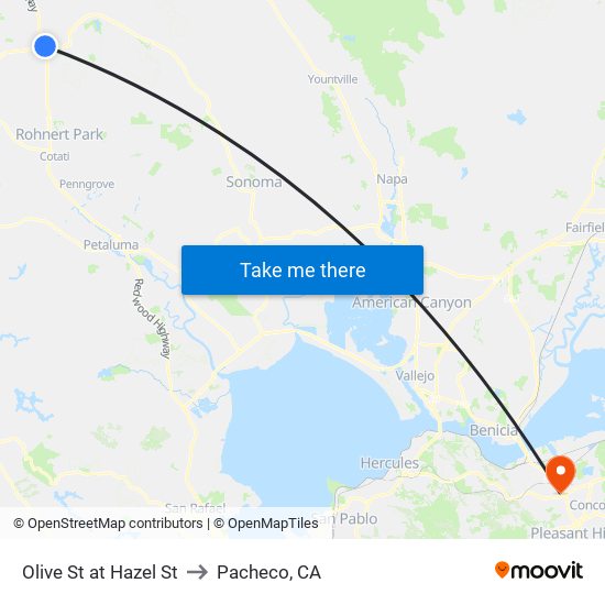 Olive St at Hazel St to Pacheco, CA map