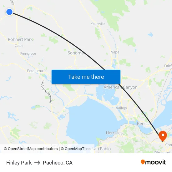 Finley Park to Pacheco, CA map