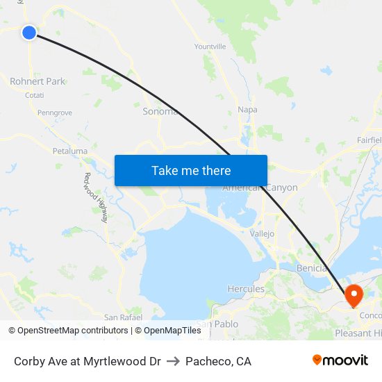 Corby Ave at Myrtlewood Dr to Pacheco, CA map