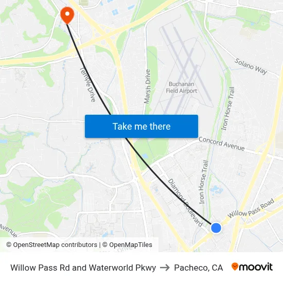 Willow Pass Rd and Waterworld Pkwy to Pacheco, CA map