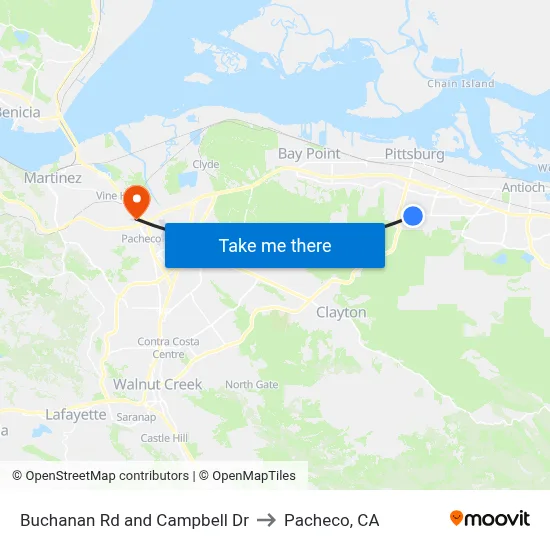 Buchanan Rd and Campbell Dr to Pacheco, CA map