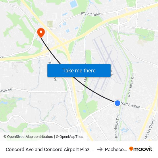 Concord Ave and Concord Airport Plaza Building A to Pacheco, CA map
