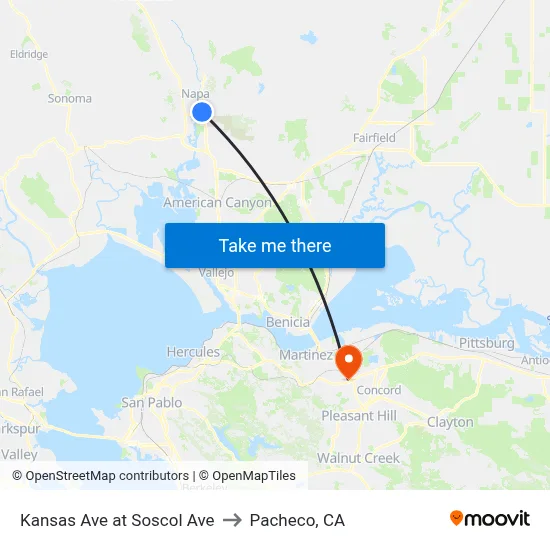Kansas Ave at Soscol Ave to Pacheco, CA map