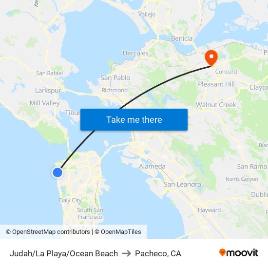 Judah/La Playa/Ocean Beach to Pacheco, CA map