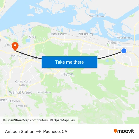 Antioch Station to Pacheco, CA map