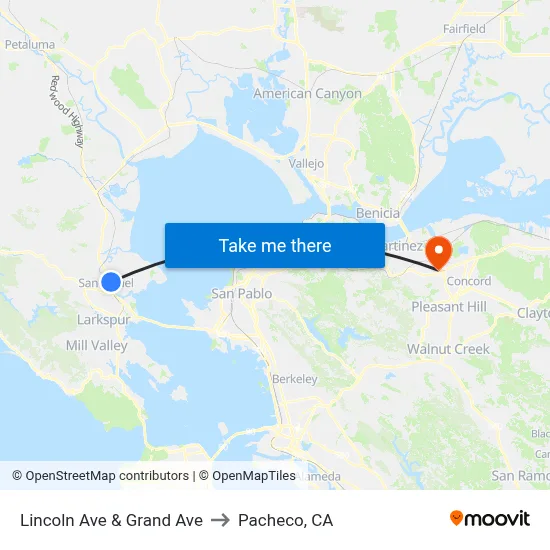 Lincoln Ave & Grand Ave to Pacheco, CA map