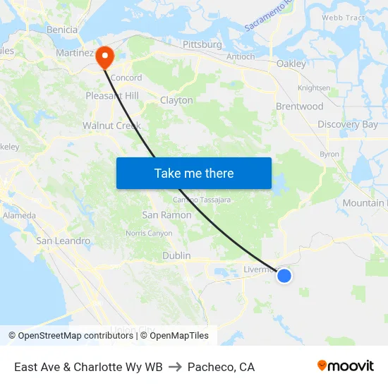 East Ave & Charlotte Wy WB to Pacheco, CA map