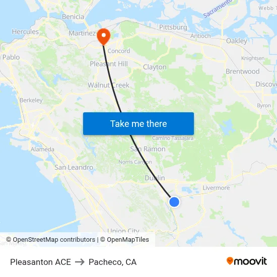 Pleasanton ACE to Pacheco, CA map