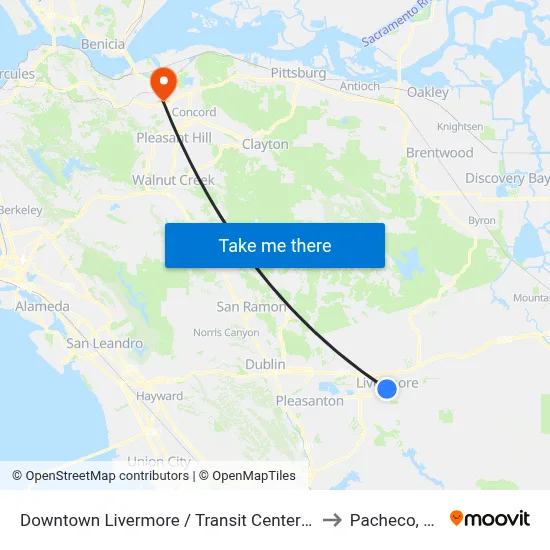 Downtown Livermore / Transit Center EB to Pacheco, CA map