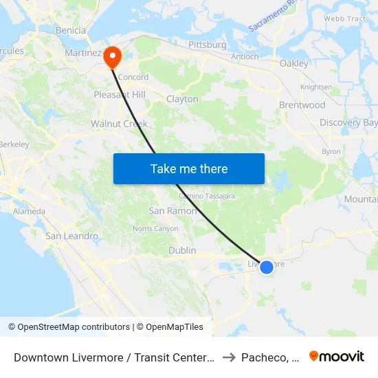 Downtown Livermore / Transit Center WB to Pacheco, CA map