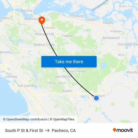 South P St & First St to Pacheco, CA map