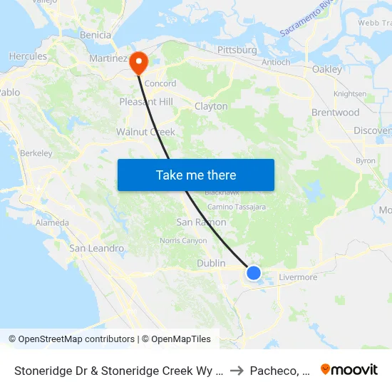 Stoneridge Dr & Stoneridge Creek Wy WB to Pacheco, CA map