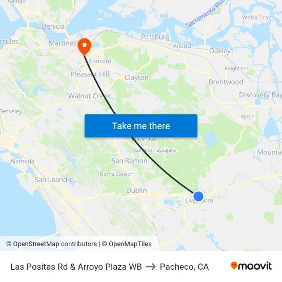 Las Positas Rd & Arroyo Plaza WB to Pacheco, CA map