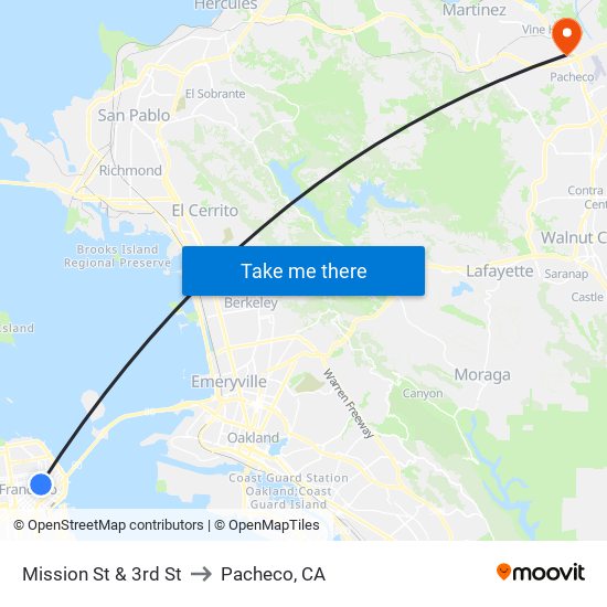 Mission St & 3rd St to Pacheco, CA map