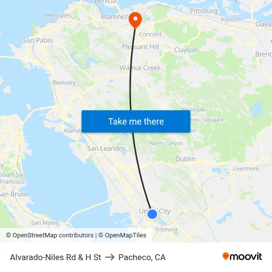 Alvarado-Niles Rd & H St to Pacheco, CA map