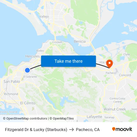 Fitzgerald Dr & Lucky (Starbucks) to Pacheco, CA map