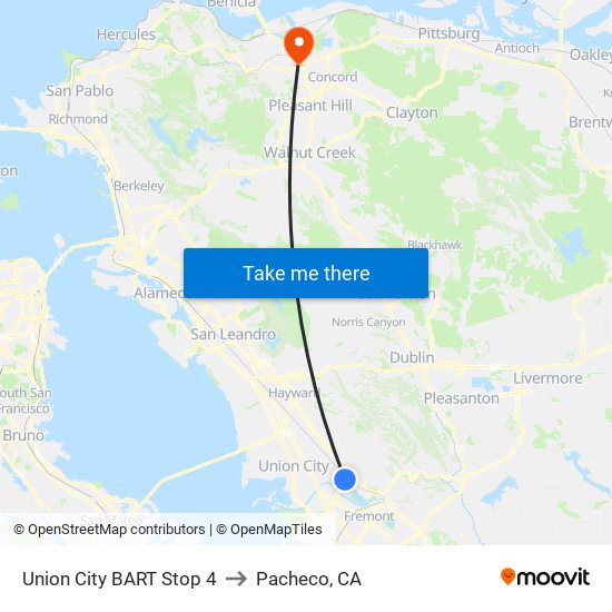 Union City BART Stop 4 to Pacheco, CA map