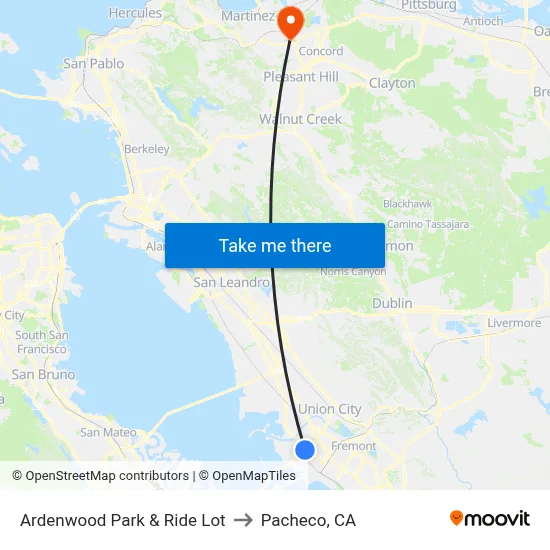 Ardenwood Park & Ride Lot to Pacheco, CA map