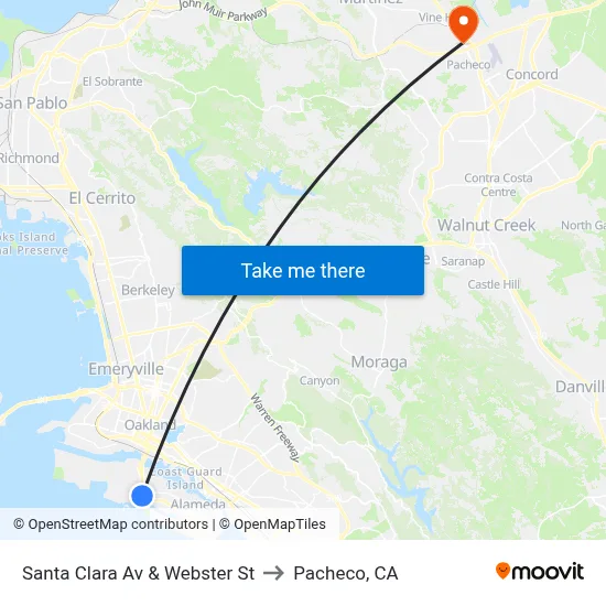Santa Clara Av & Webster St to Pacheco, CA map