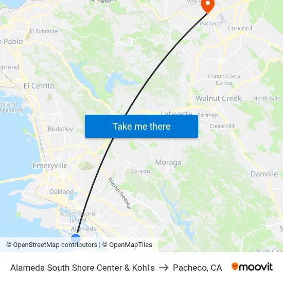 Alameda South Shore Center & Kohl's to Pacheco, CA map
