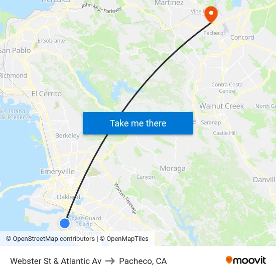 Webster St & Atlantic Av to Pacheco, CA map