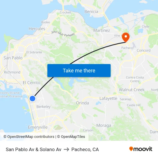 San Pablo Av & Solano Av to Pacheco, CA map