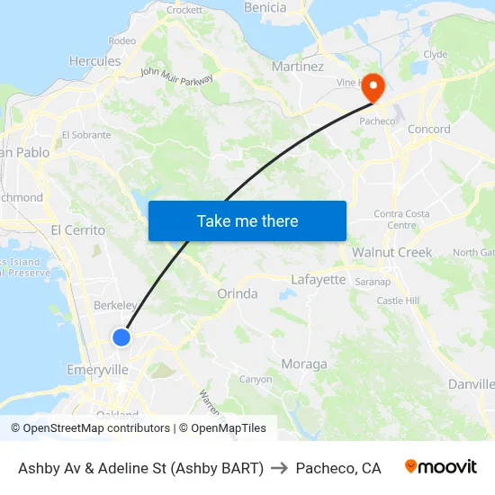 Ashby Av & Adeline St (Ashby BART) to Pacheco, CA map