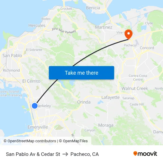 San Pablo Av & Cedar St to Pacheco, CA map