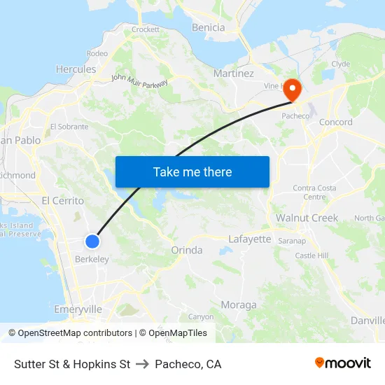 Sutter St & Hopkins St to Pacheco, CA map