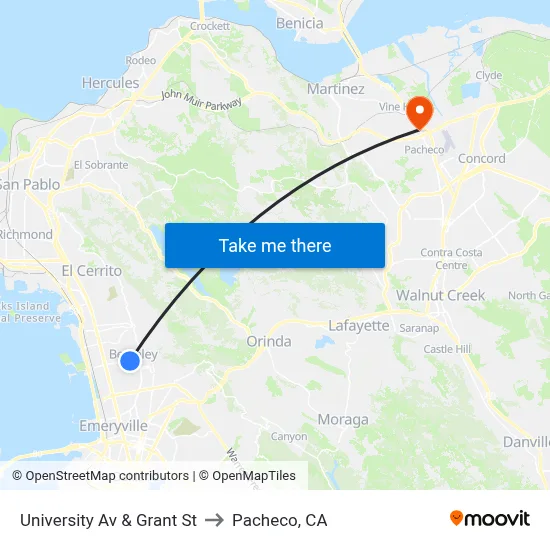 University Av & Grant St to Pacheco, CA map