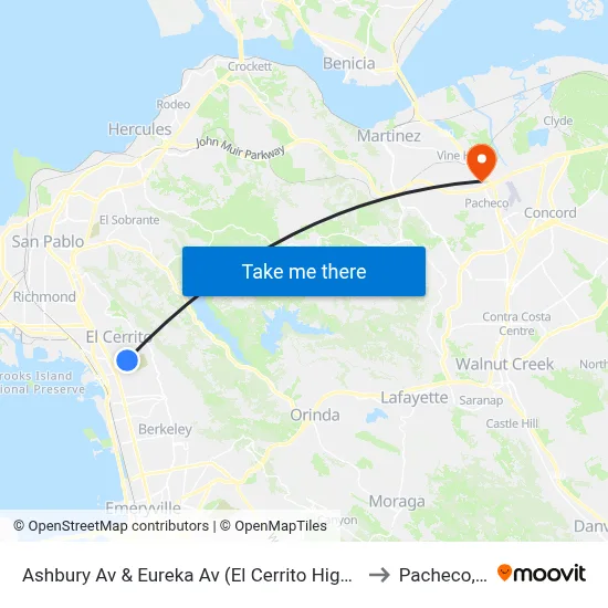 Ashbury Av & Eureka Av (El Cerrito High School) to Pacheco, CA map