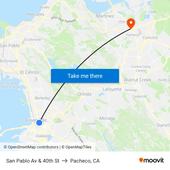 San Pablo Av & 40th St to Pacheco, CA map