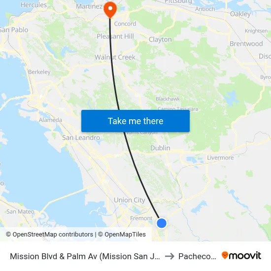 Mission Blvd & Palm Av (Mission San Jose High) to Pacheco, CA map