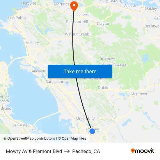 Mowry Av & Fremont Blvd to Pacheco, CA map