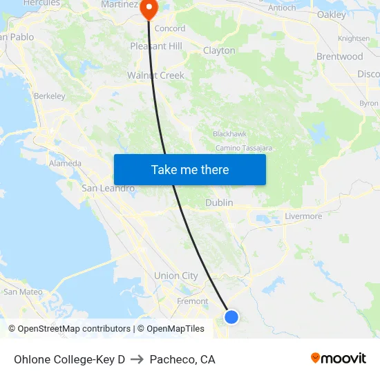Ohlone College-Key D to Pacheco, CA map