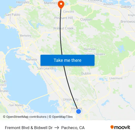 Fremont Blvd & Bidwell Dr to Pacheco, CA map