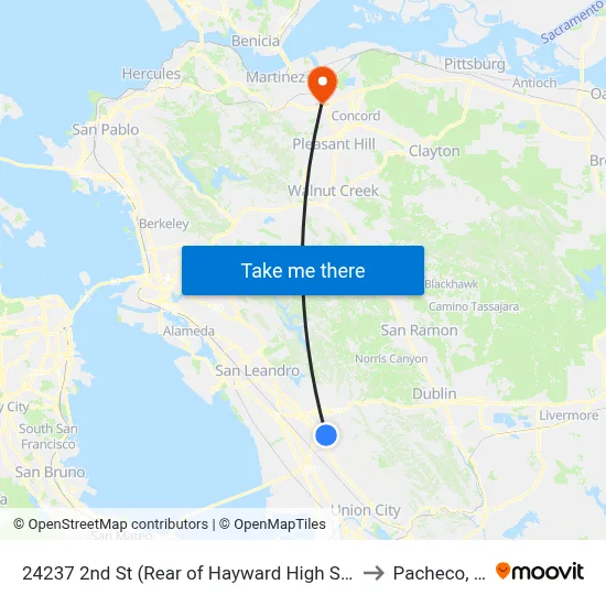 24237 2nd St (Rear of Hayward High School) to Pacheco, CA map