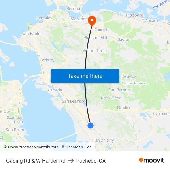 Gading Rd & W Harder Rd to Pacheco, CA map