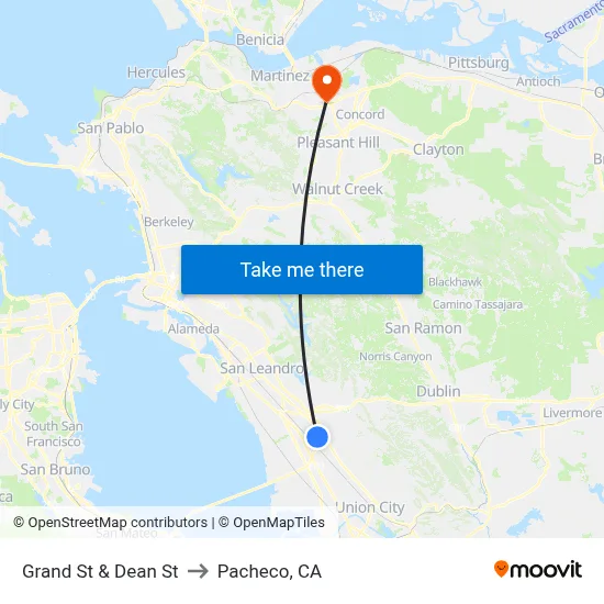 Grand St & Dean St to Pacheco, CA map