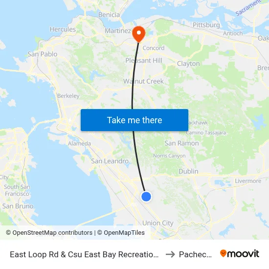 East Loop Rd & Csu East Bay Recreation & Wellness to Pacheco, CA map