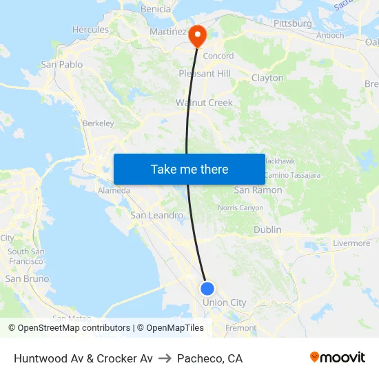 Huntwood Av & Crocker Av to Pacheco, CA map