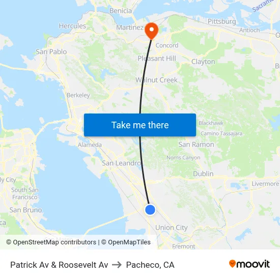Patrick Av & Roosevelt Av to Pacheco, CA map