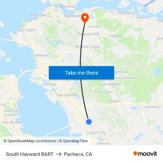 South Hayward BART to Pacheco, CA map